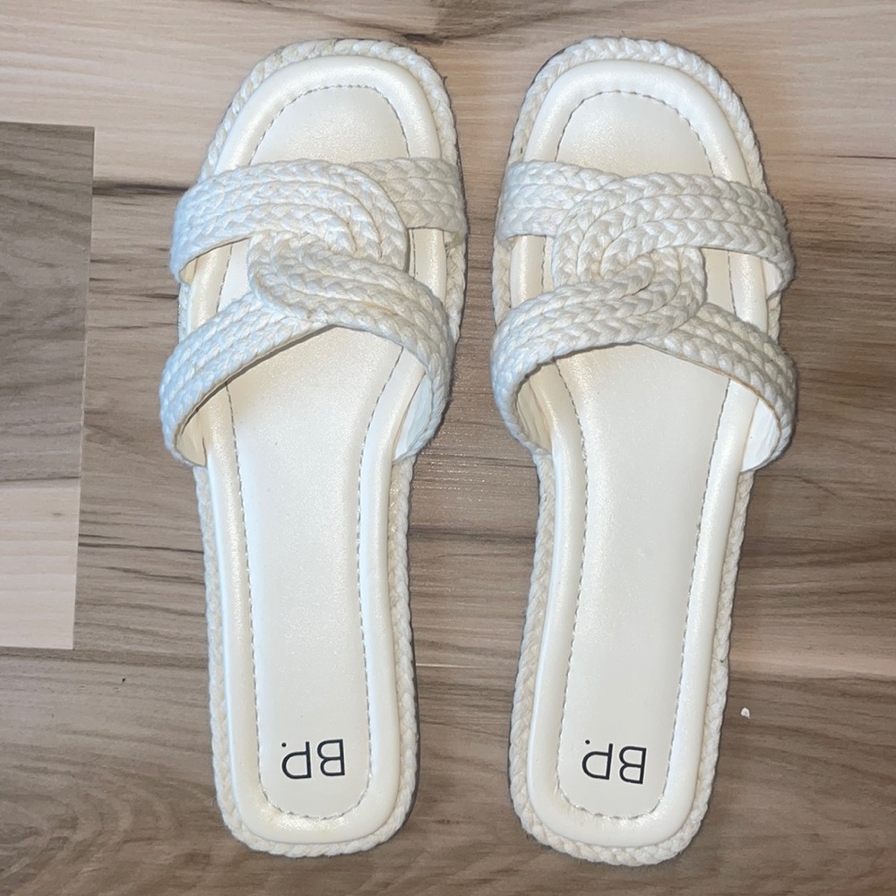 BP. Nordstrom braided rope, white, flat, sandals, size 9